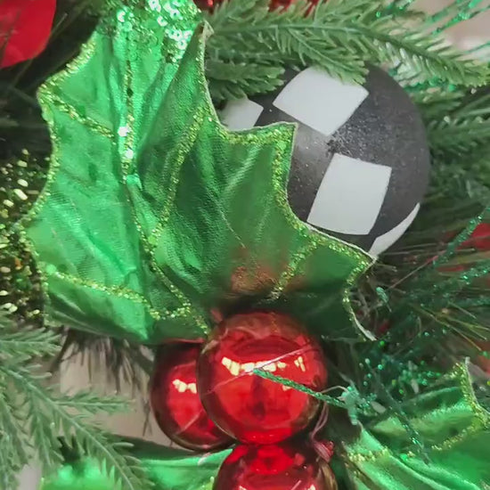 Christmas wreath green red black harlequin large 65cm