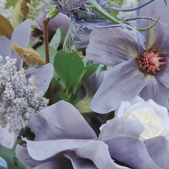 Flower arrangement Grey white pastel blue flower candlestick home decor centrepiece tablecentre