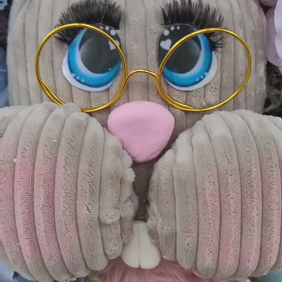 Easter bunny wreath pastel pink and baby blue large XL deluxe large ear rabbit