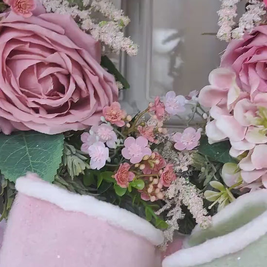 Wreath pink vintage rose pinks deluxe luxury flowers florals Spring Summer door wreath hanger