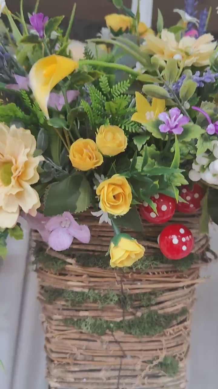 Spring Summer flower basket wall decor hanging kitchen artificial flowers