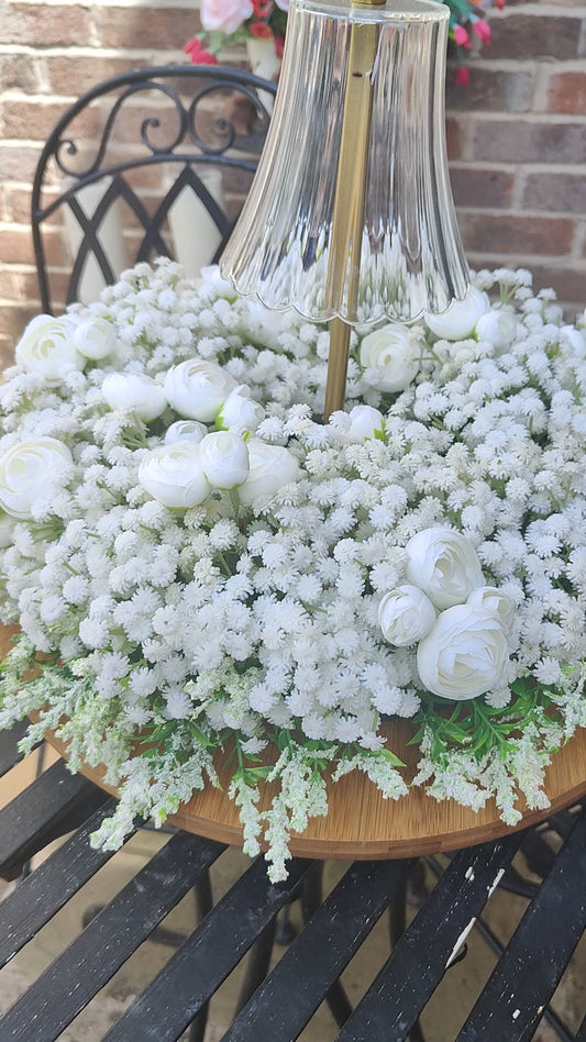 Gypsophilia tablecentre circular centrepiece wedding event flowers