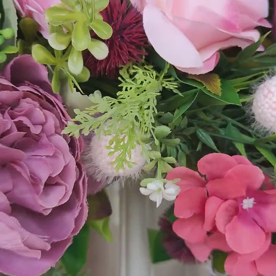 Wreath pinks artificial flowers large over 60cm width spring Summer florals