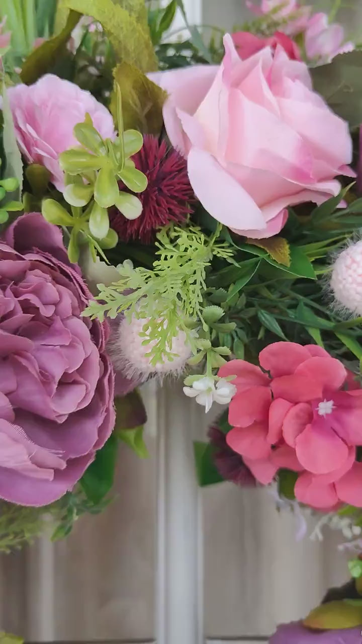 Wreath pinks artificial flowers large over 60cm width spring Summer florals