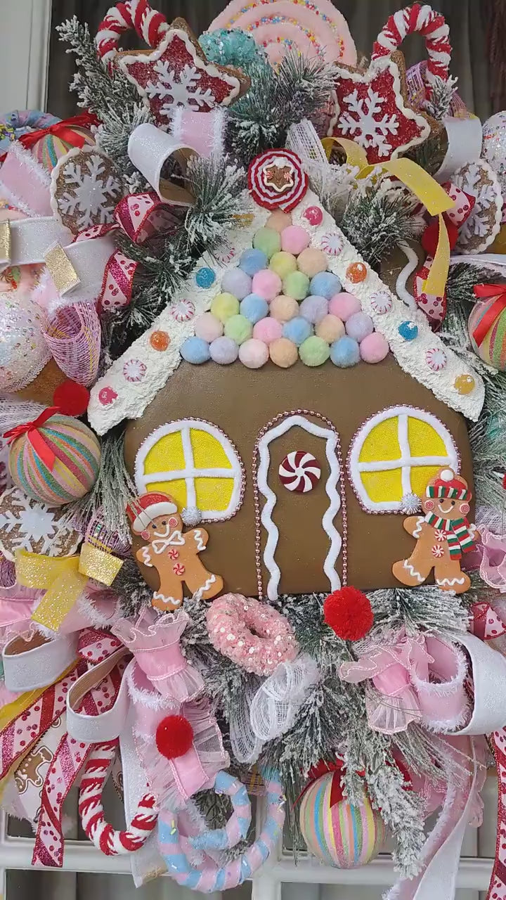 Christmas Gingerbread House Wreath large unique bespoke one off multi colours