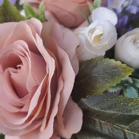 Bridgerton Flower Arrangement, Vintage Pink Roses in Dark Green Hat Box Mothers Day, Gift, Present