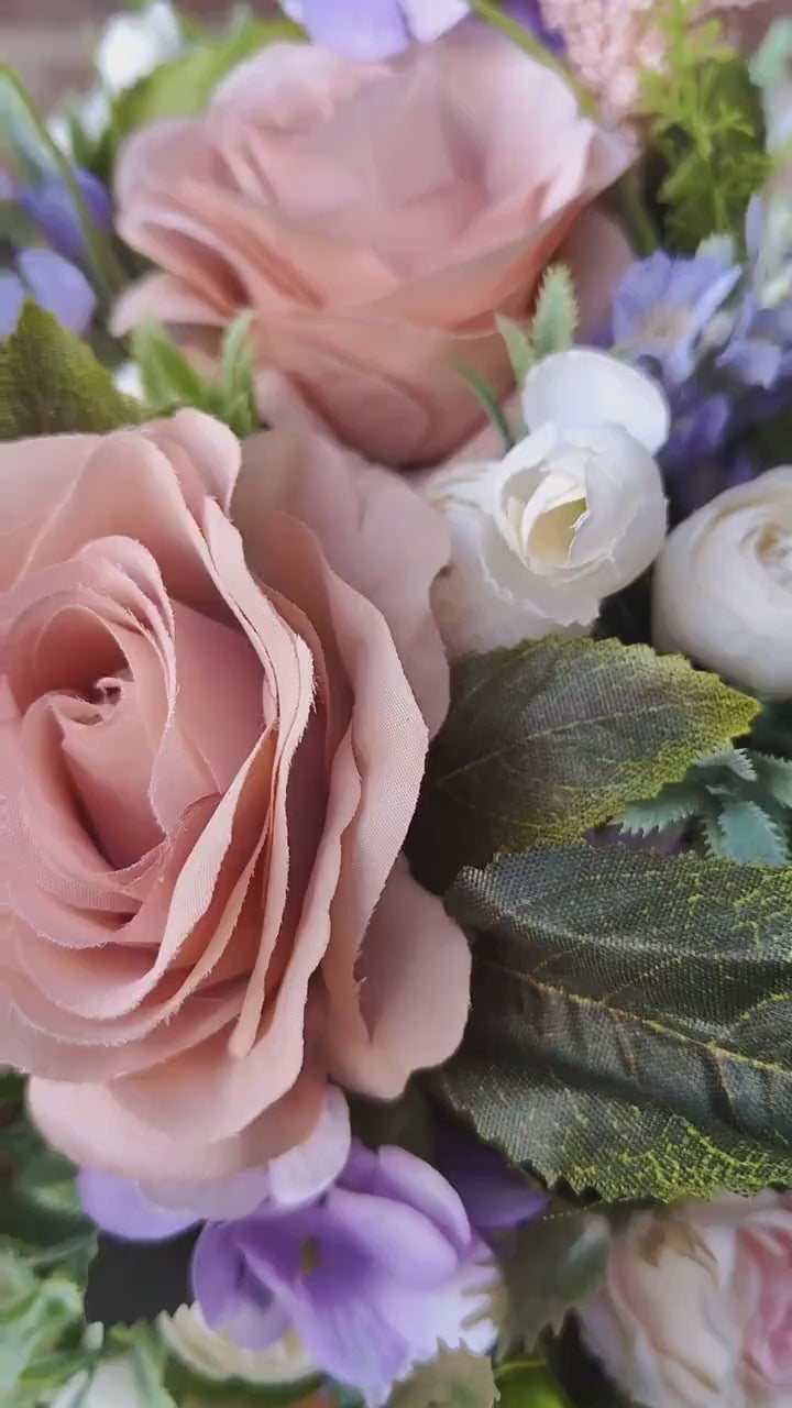 Bridgerton Flower Arrangement, Vintage Pink Roses in Dark Green Hat Box Mothers Day, Gift, Present