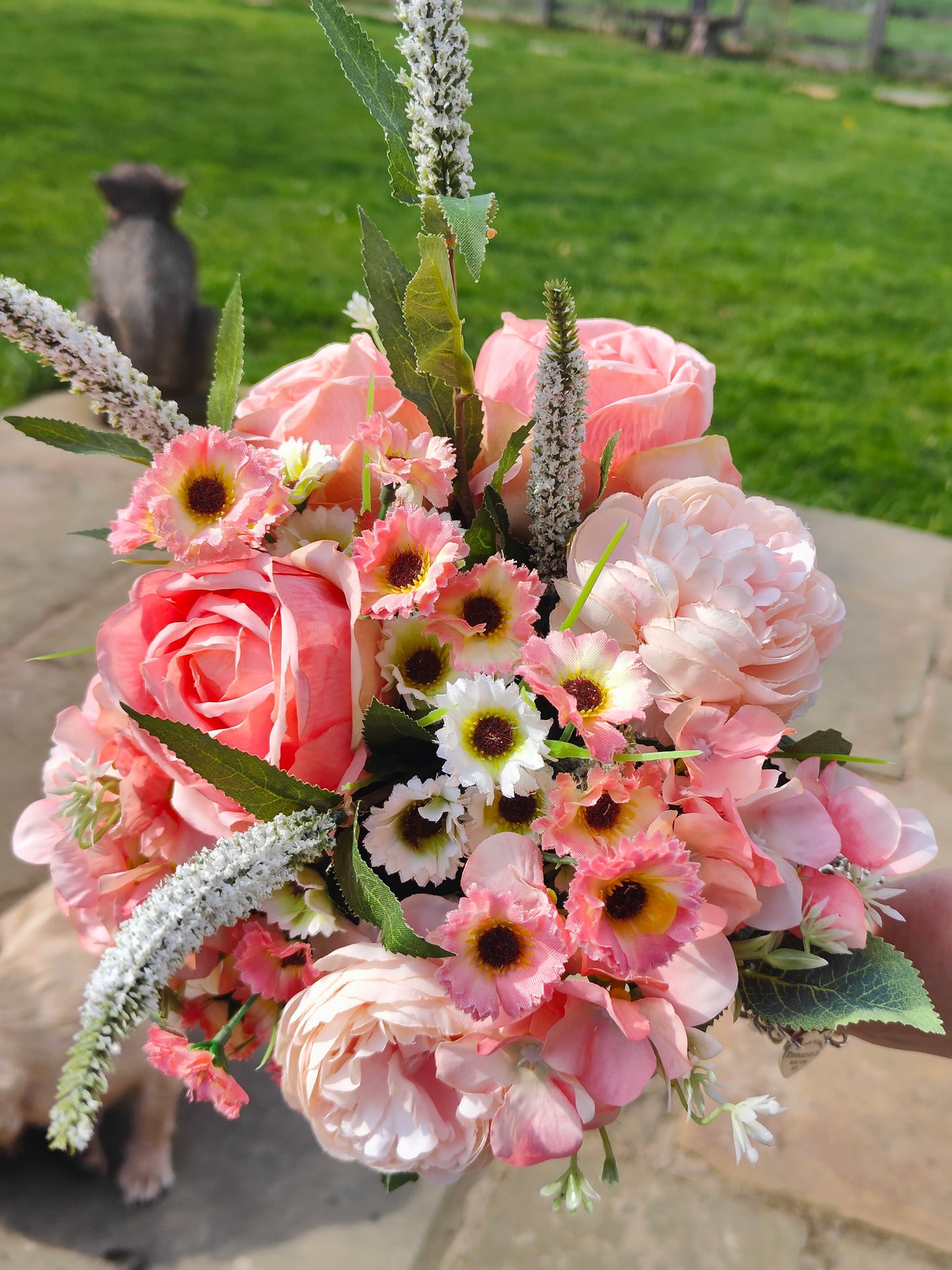 Wedding bridal bouquet, hand tied flowers, artificial flowers bunches, vintage pink peach, flowers for a vase