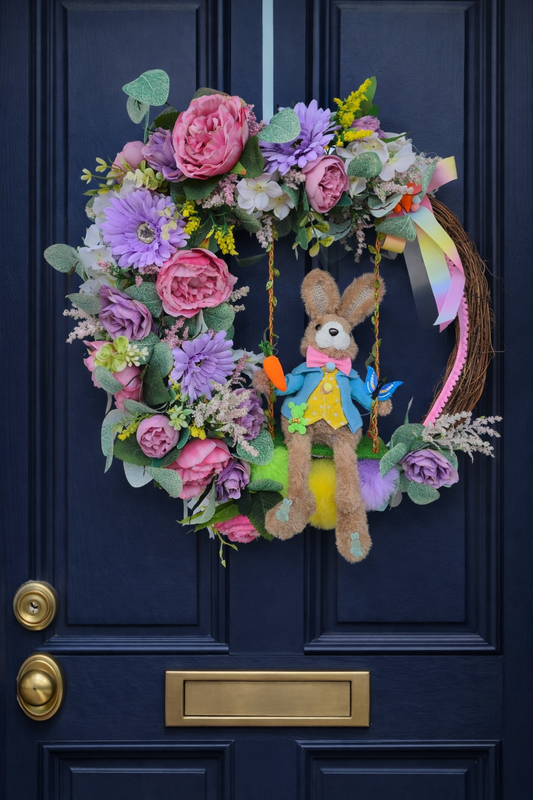 Easter wreath bunny swing grapevine florals fun