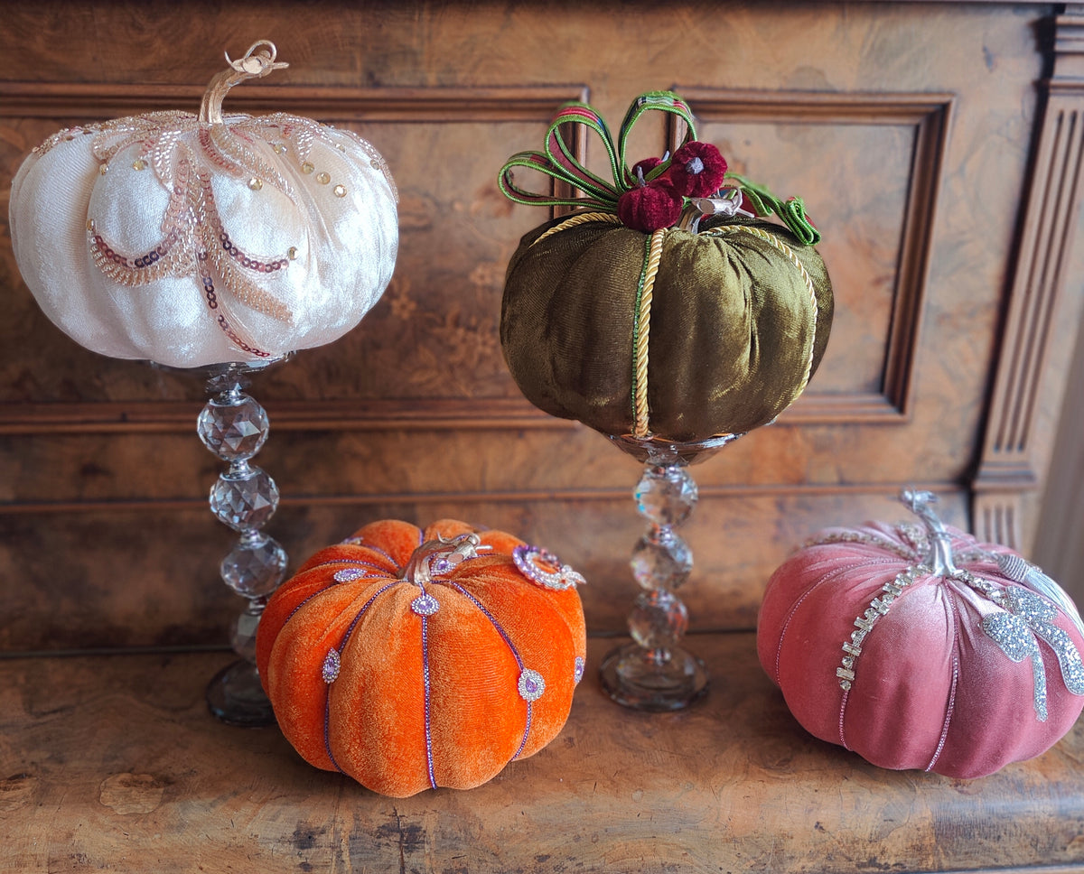 Pumpkins velvet bling pumpkins orange cream green pink Autumn decor