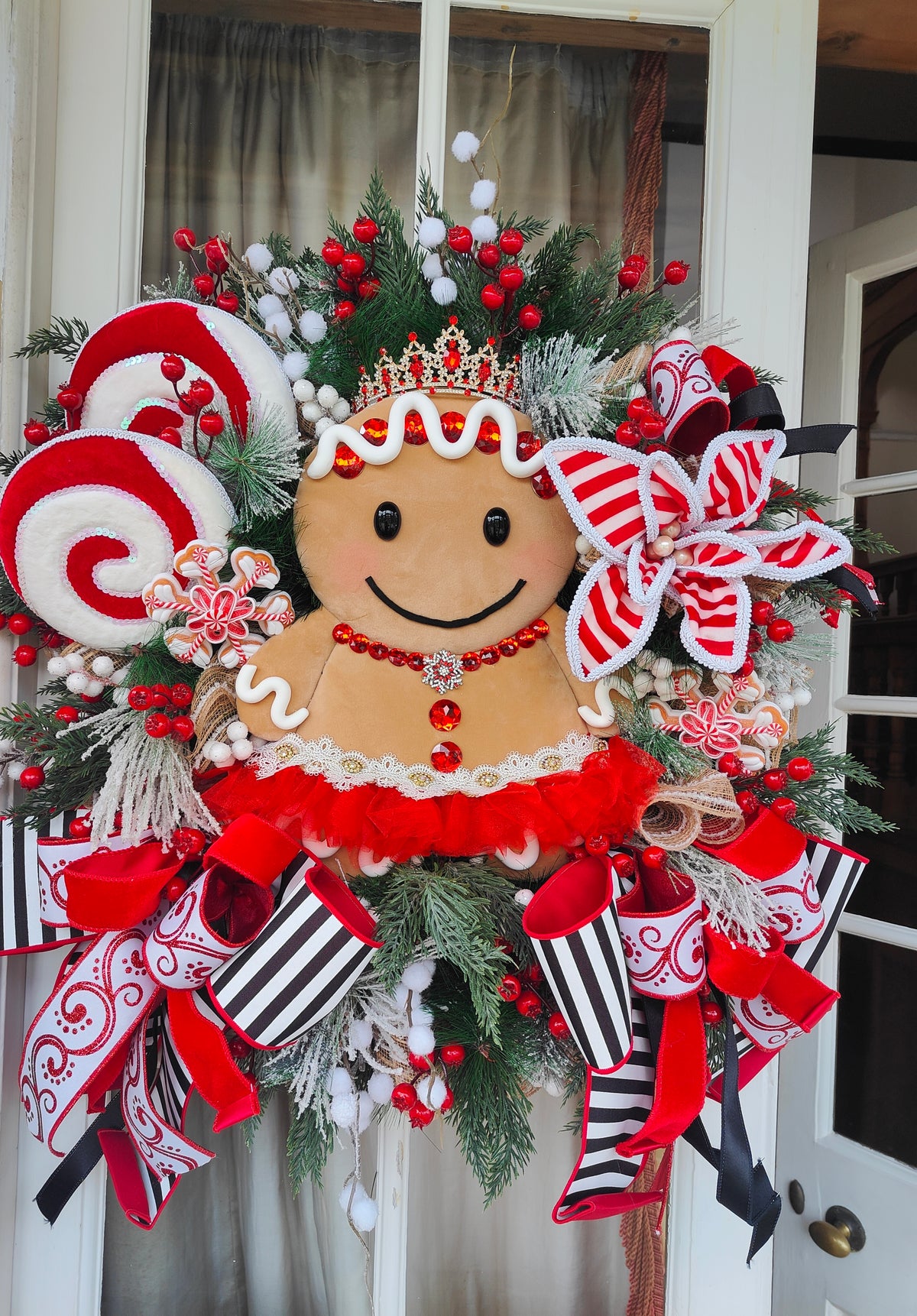 Gingerbread wreath large princess candy cane Raz Imports luxury huge door wreath