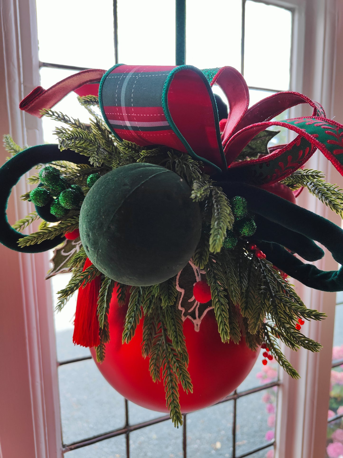Bauble large decorated hanging red Christmas bauble 20cm