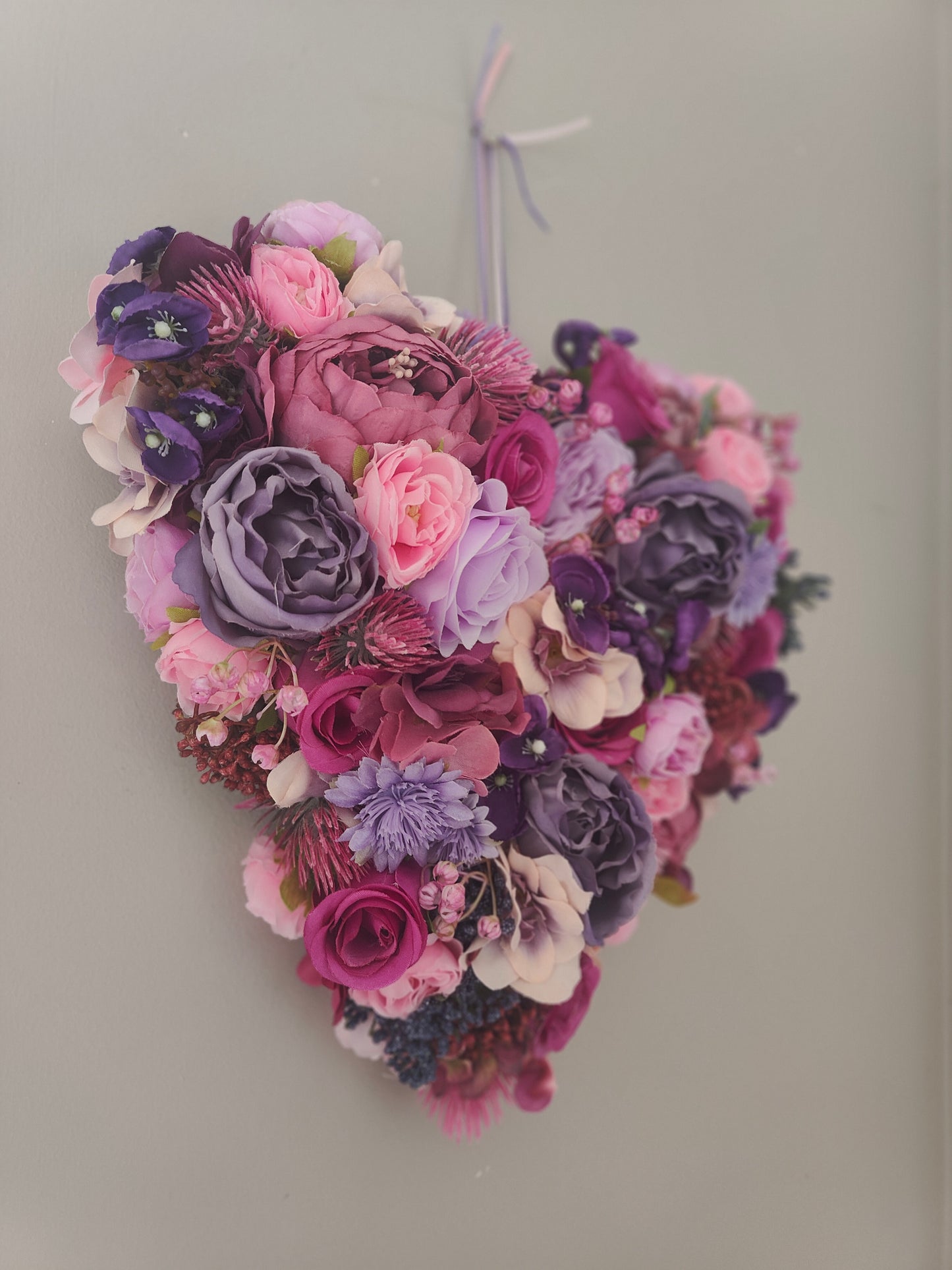 Heart wreath lilac lavender mauve pastel pinks gift mother's day memorial door hanger patio decor