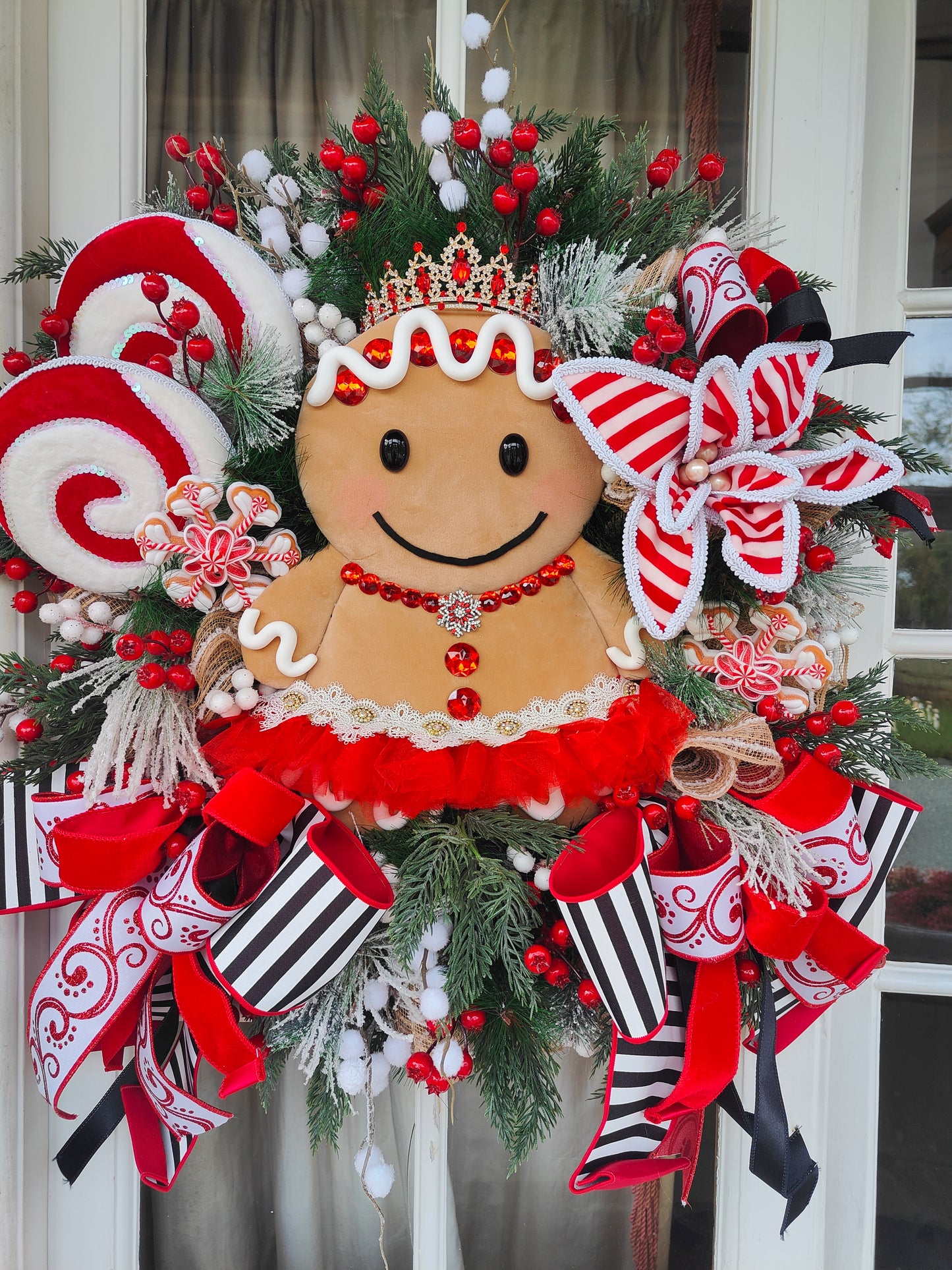 Gingerbread wreath large princess candy cane Raz Imports luxury huge door wreath