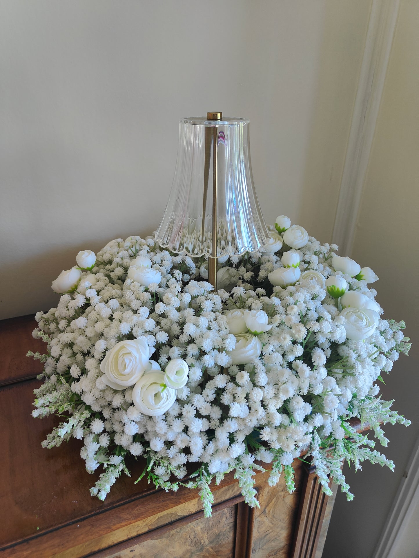 Gypsophilia tablecentre circular centrepiece wedding event flowers
