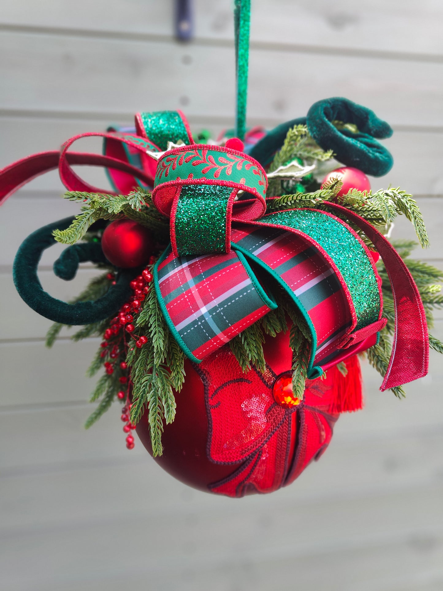 Bauble large decorated hanging red Christmas bauble 20cm
