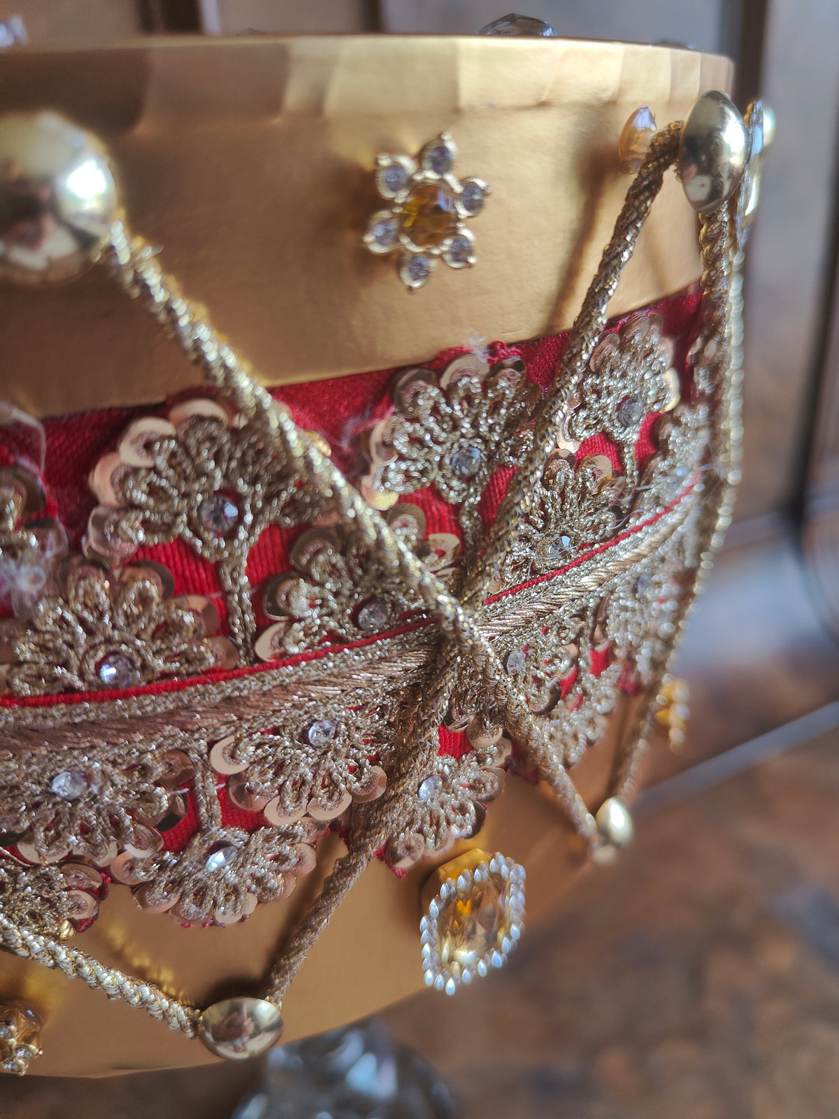 Nutcracker Drums pair of regal embellished gold and red Christmas decorations