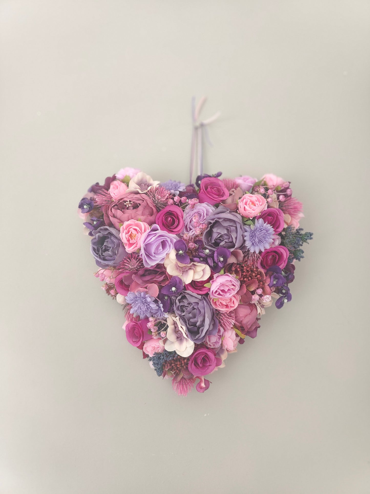 Heart wreath lilac lavender mauve pastel pinks gift mother's day memorial door hanger patio decor