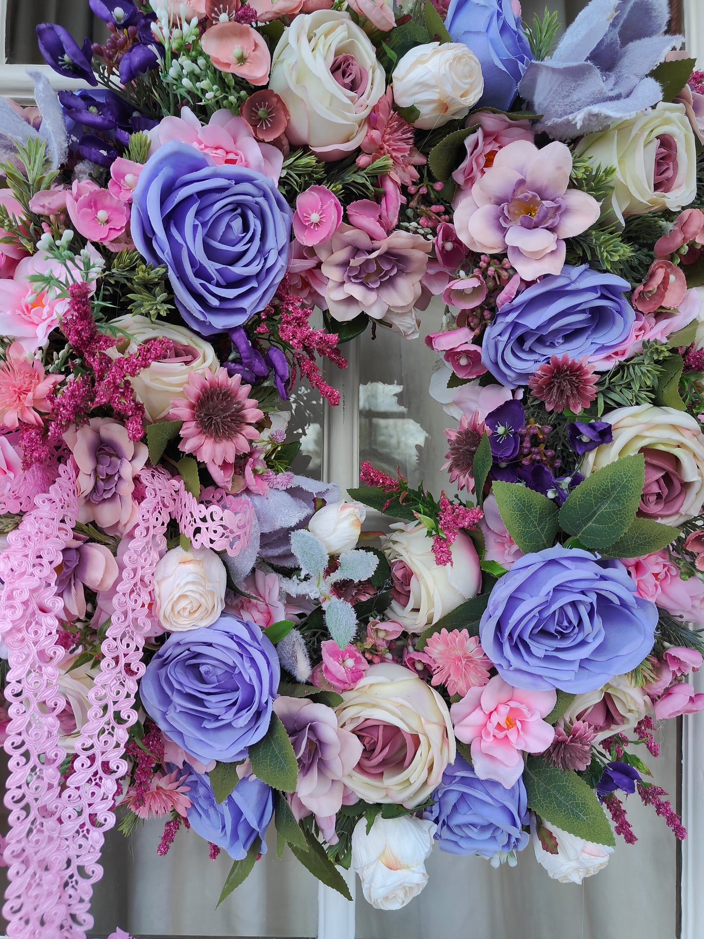 Pink lilac lavender wreath roses Bridgerton door wreath hanger large Spring Summer artificial flowers