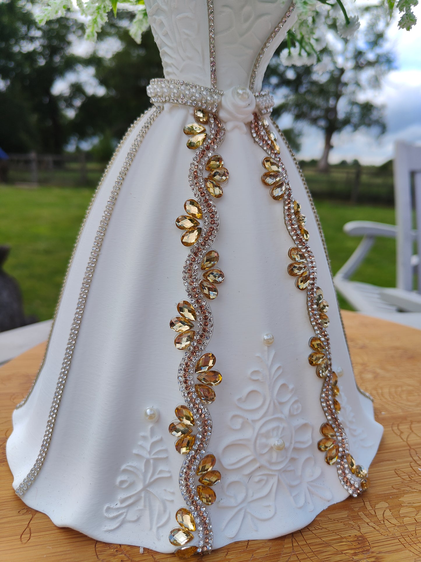 Wedding dress vase tablecentre hen party wedding table flowers, princess party
