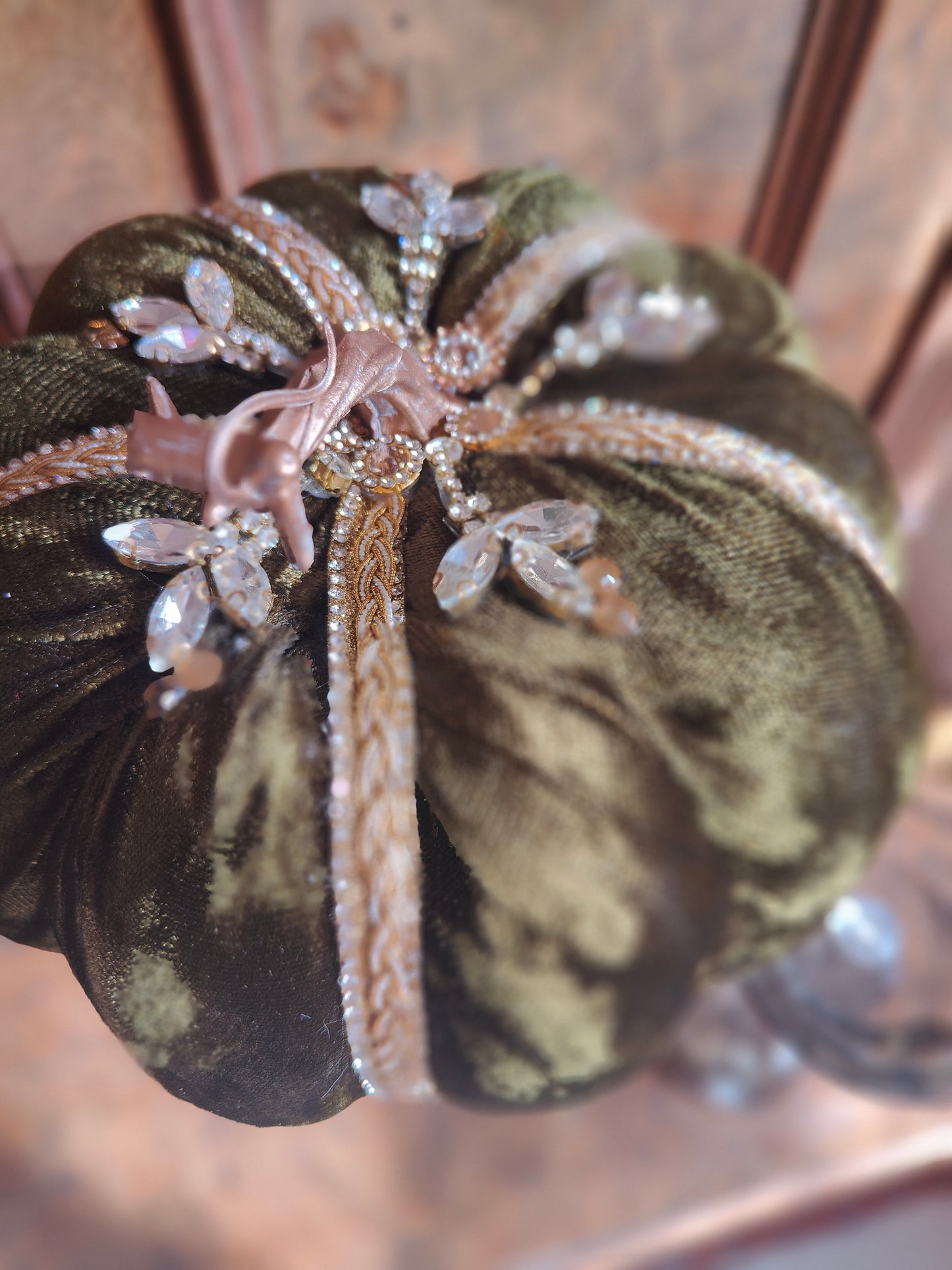 Pumpkin bling embellished deep green velvet 20cm decorated Autumn pumpkin
