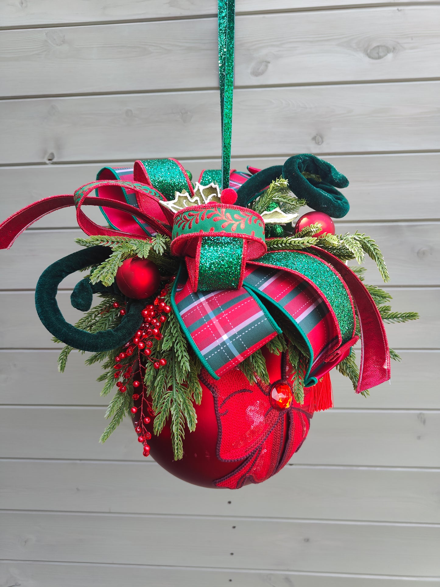 Bauble large decorated hanging red Christmas bauble 20cm