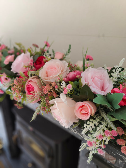 Garland pink artificial flowers door wedding flowers kitchen mantelpiece fireplace surround