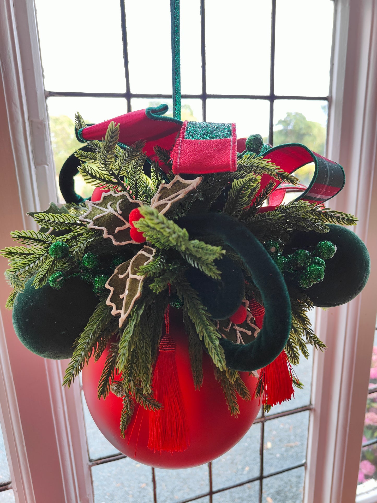 Bauble large decorated hanging red Christmas bauble 20cm