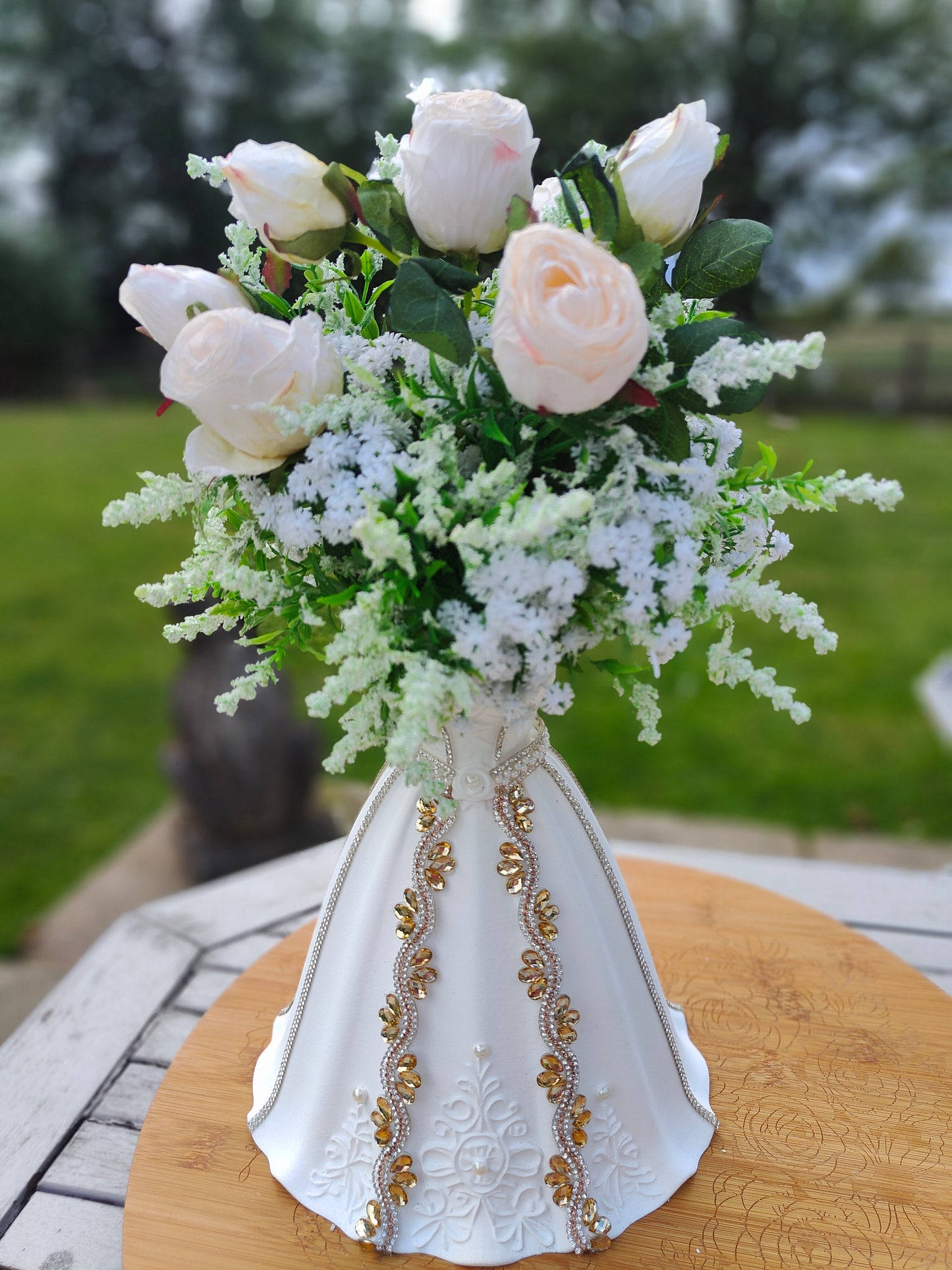 Wedding dress vase tablecentre hen party wedding table flowers, princess party