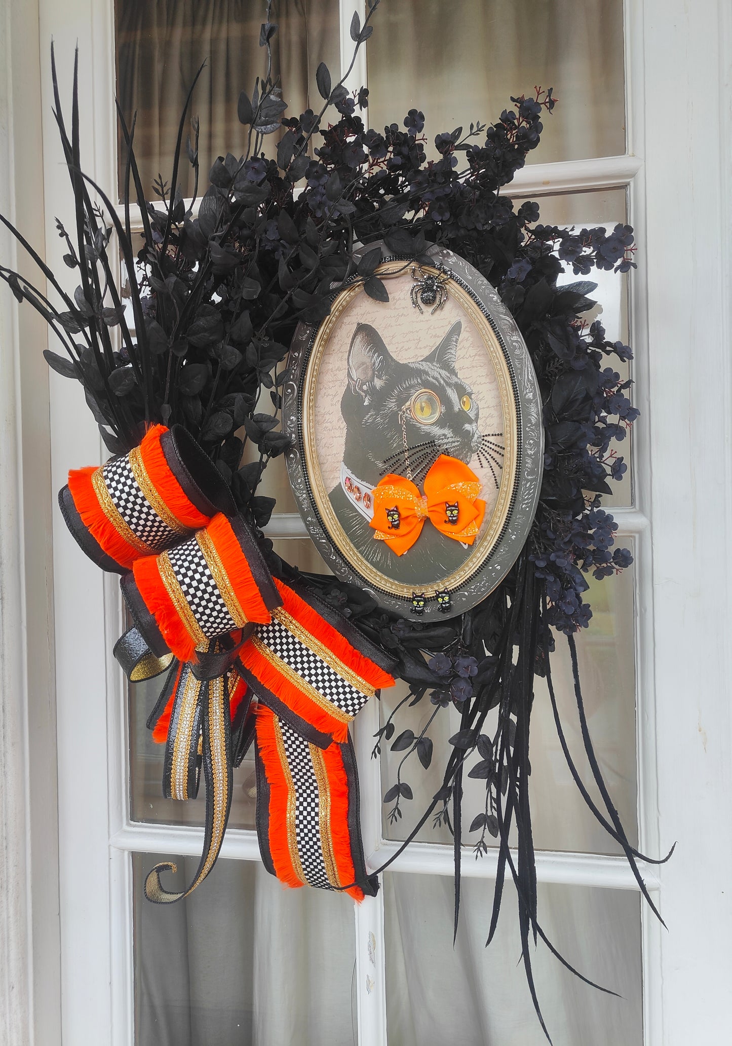 Halloween black cat deluxe Gothic glam wreath