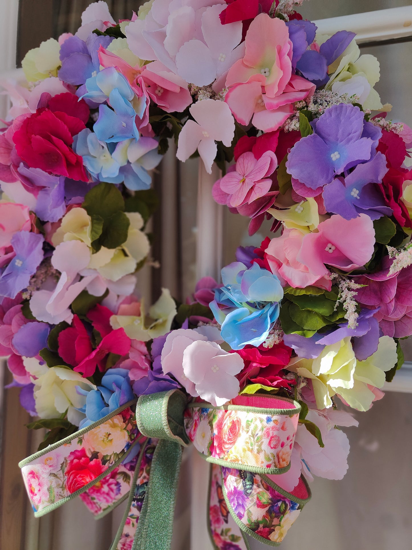 Spring wreath hydrangea Spring Summer multi colours pinks lavender blue Bridgerton pastels