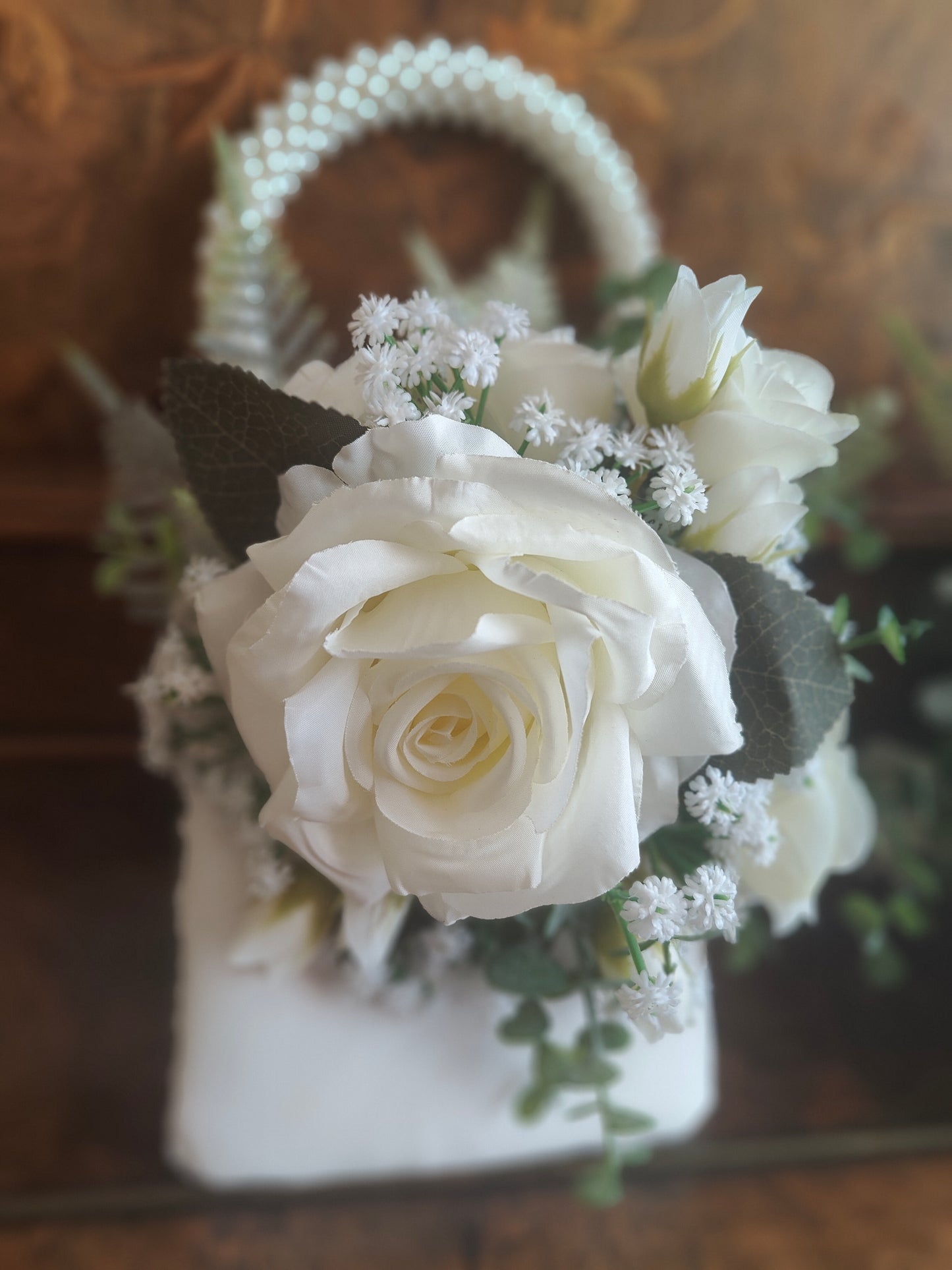 Bridesmaid handbag bouquet wedding flowers mobile phone holder