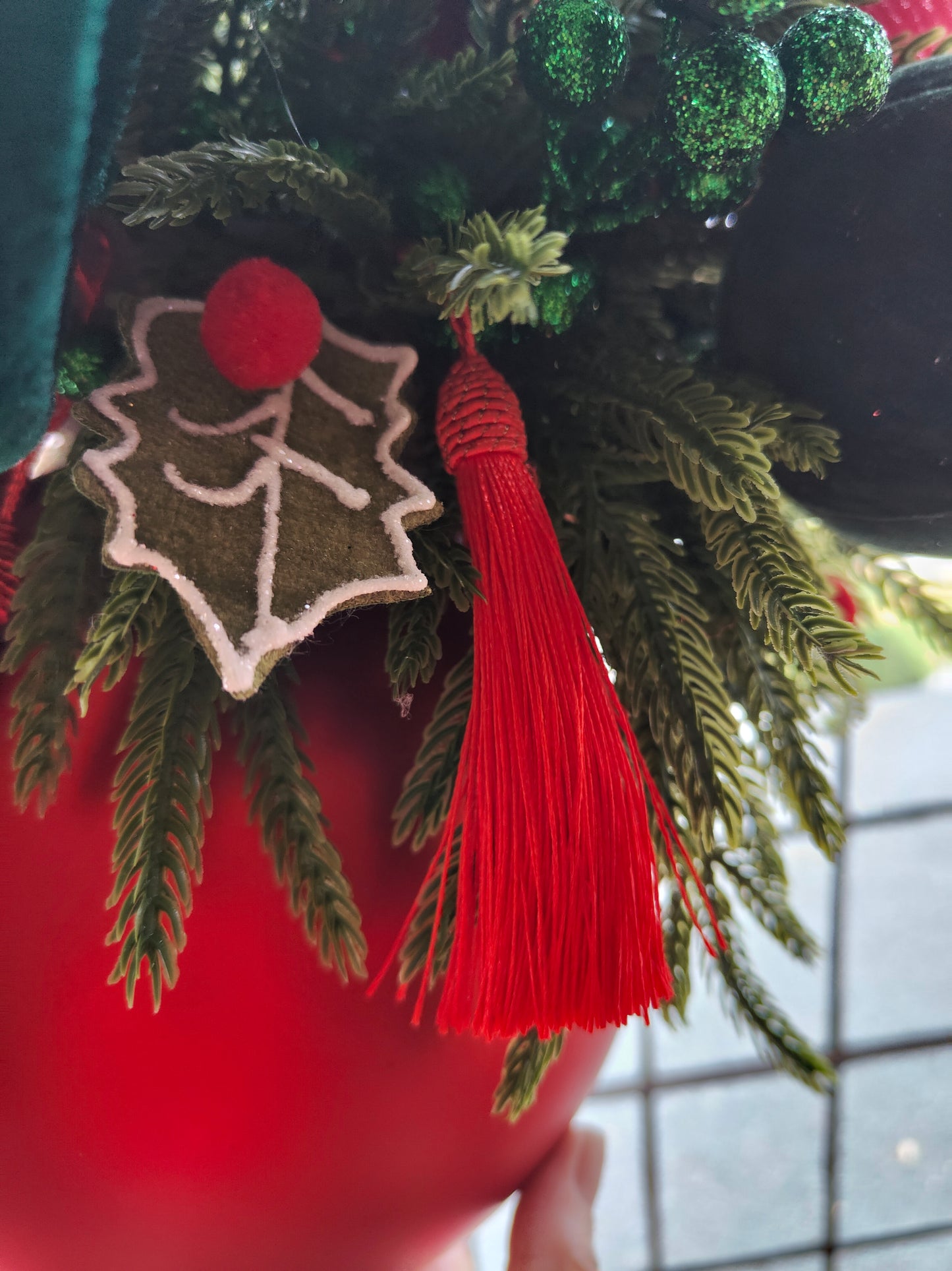 Bauble large decorated hanging red Christmas bauble 20cm