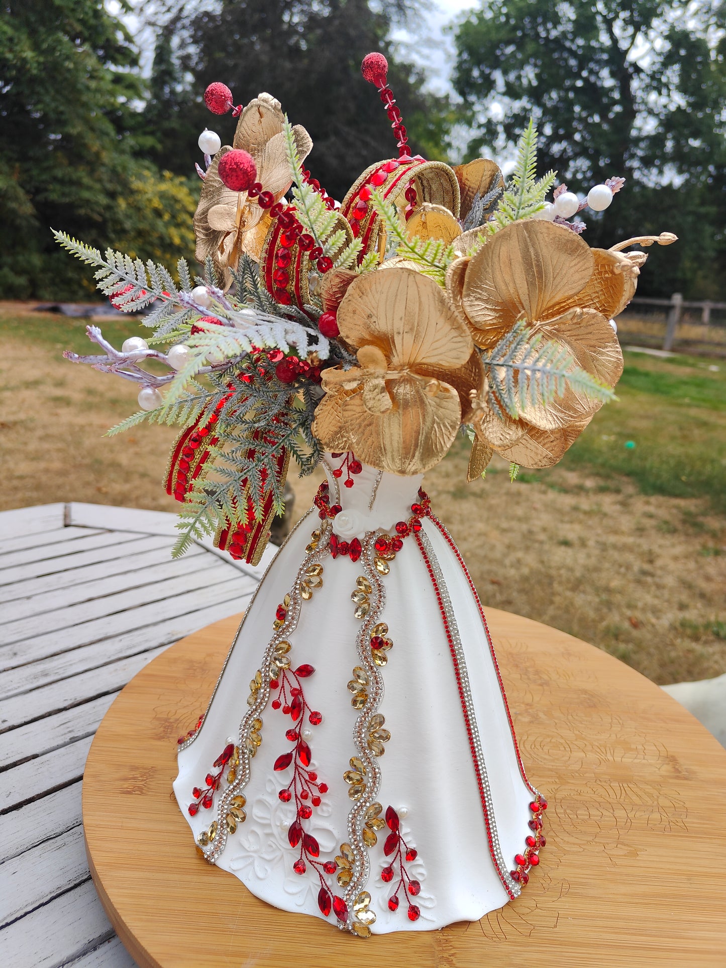 Christmas vase centrepiece tablecentre dress princess Cinderella gown decorated bling