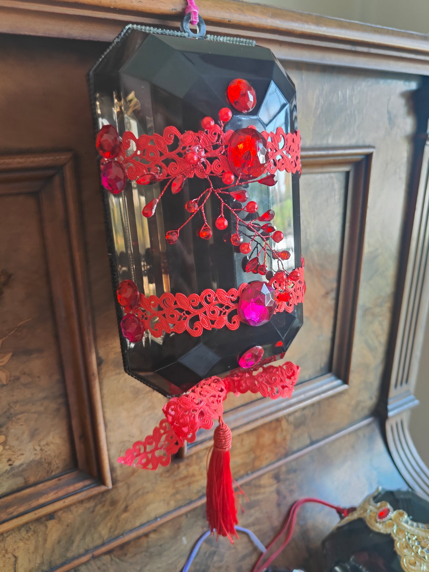 Black large gems set of 5 acrylic embellished Christmas tree decorations wreath attachments