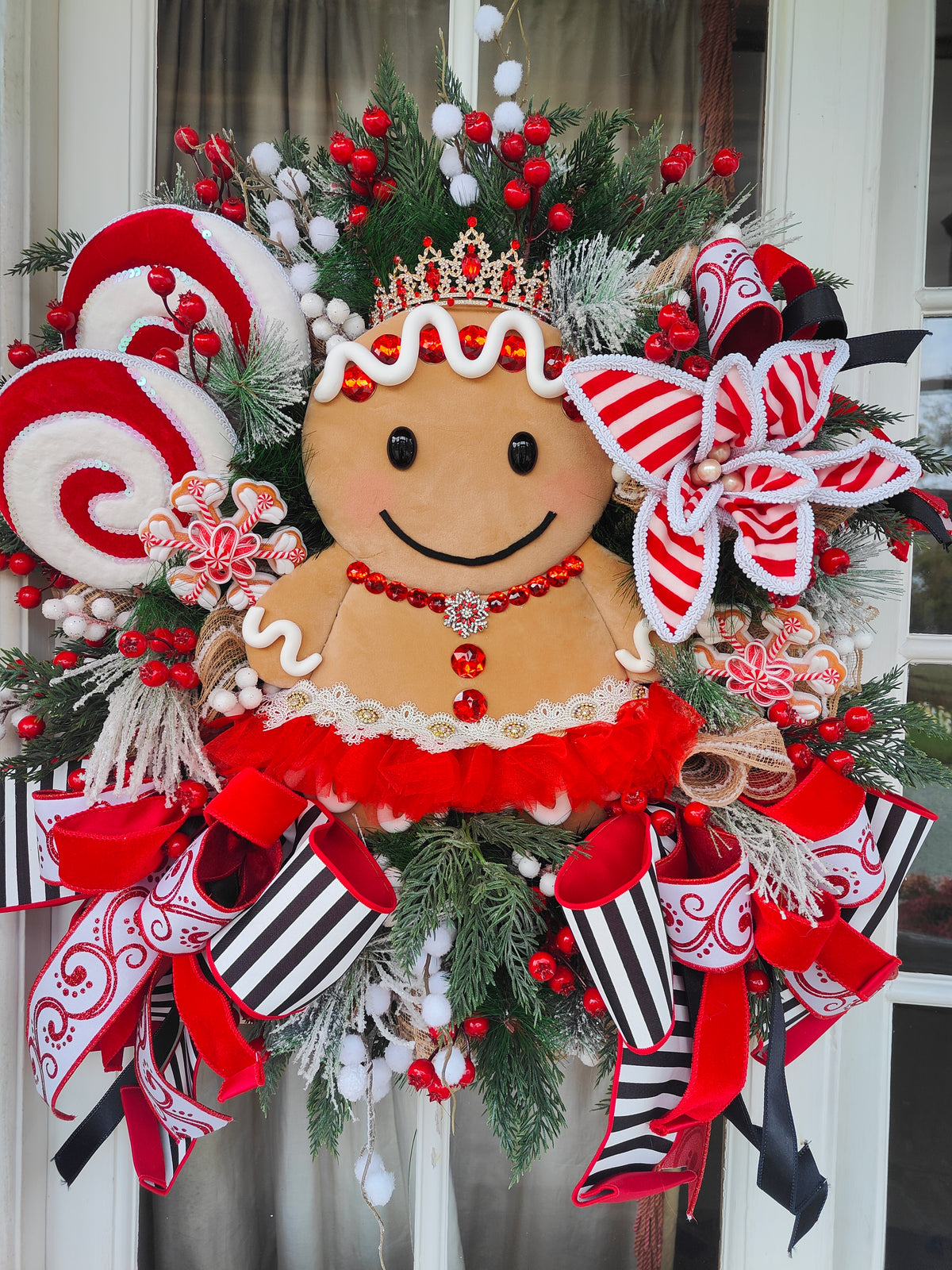 Gingerbread wreath large princess candy cane Raz Imports luxury huge door wreath