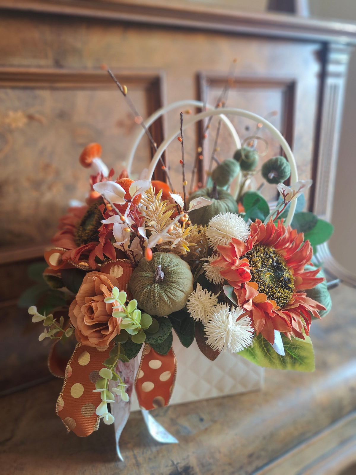 Autumn arrangement handbag decor Autumn colours