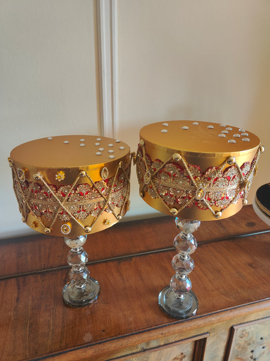 Nutcracker Drums pair of regal embellished gold and red Christmas decorations