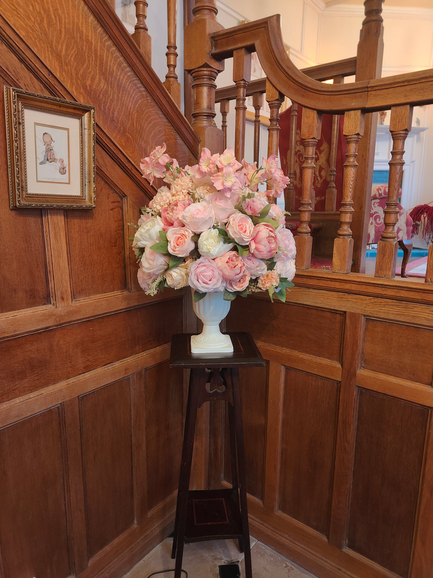 Large artificial flowers planter centrepiece display large roses wedding party display tablecentre