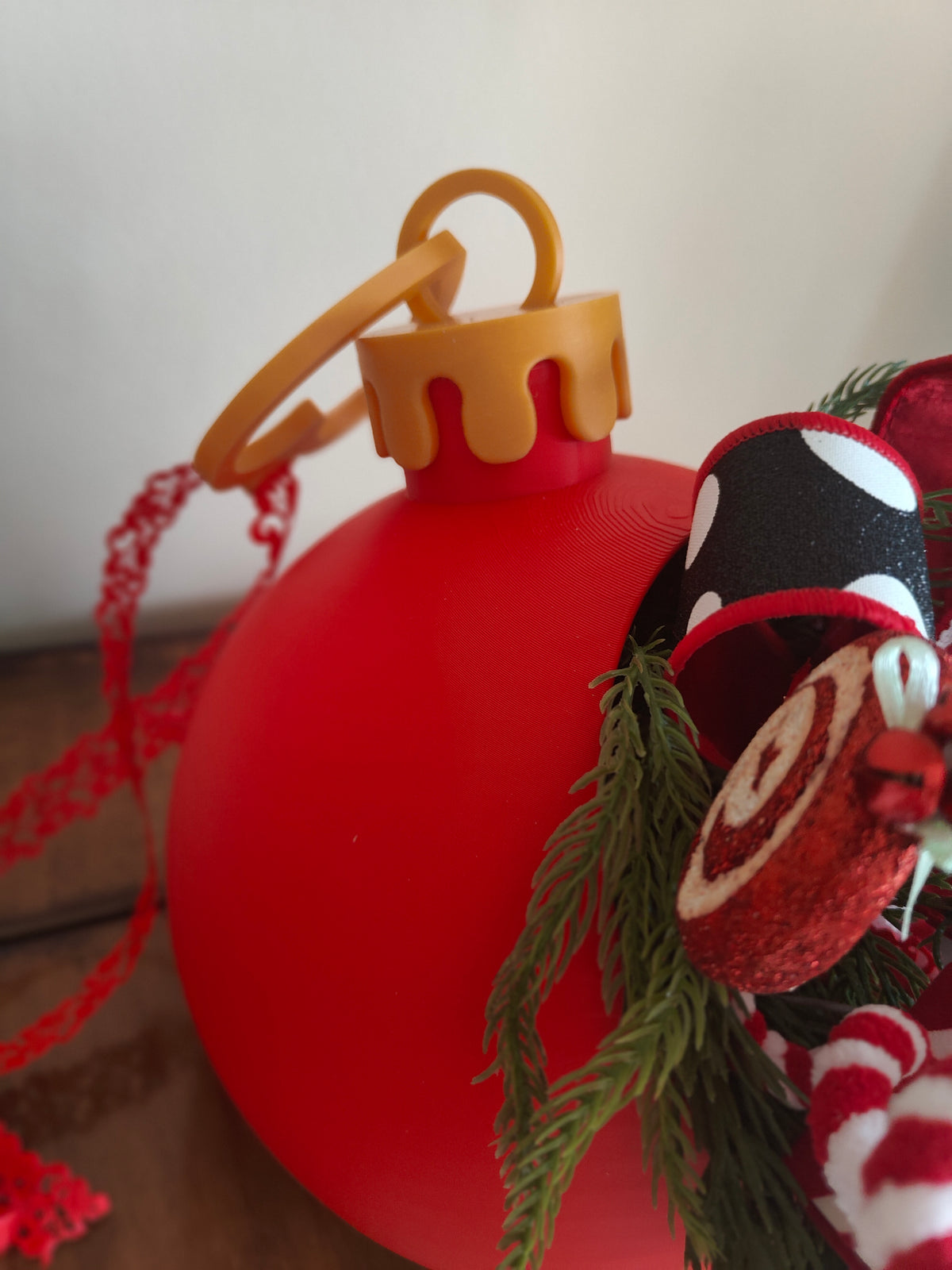 Large red bauble red and white Christmas decoration