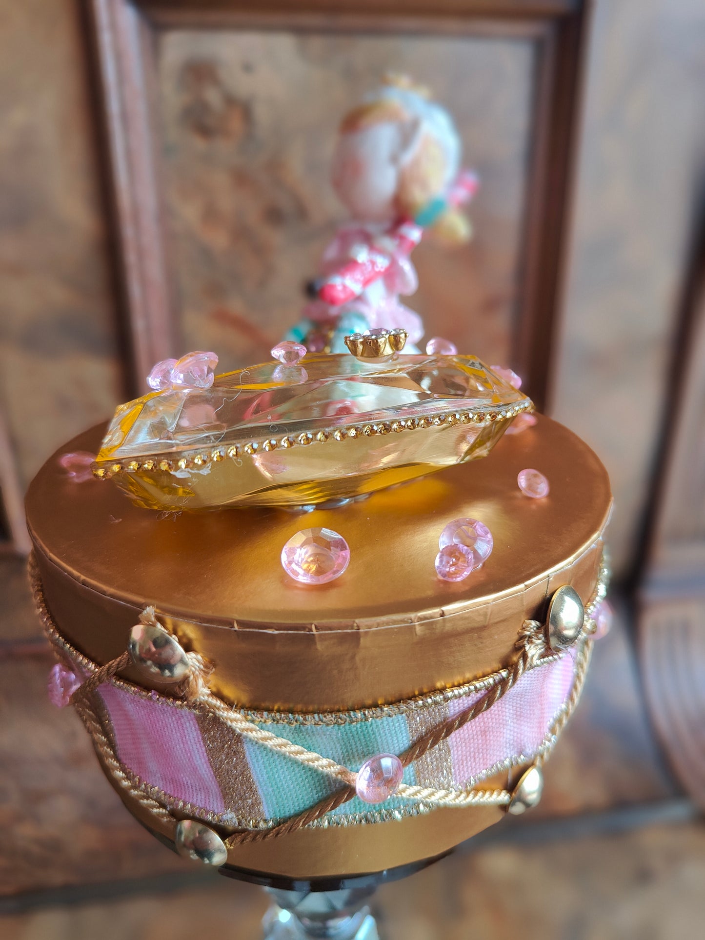 Christmas drum decoration December Diamonds fairy elf pink and mint green