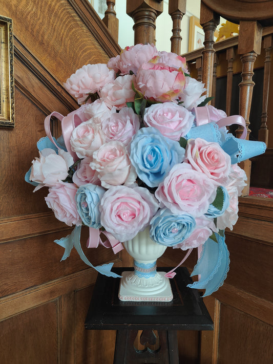 Large artificial flowers planter centrepiece display large roses wedding party display tablecentre