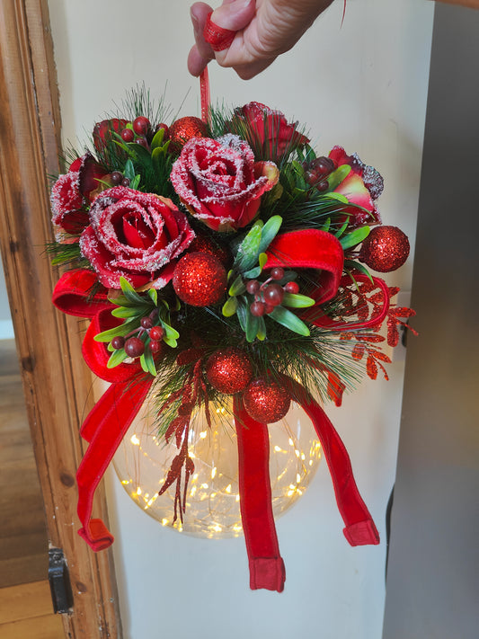 Christmas baubles large decorated traditional red and green hanging bauble display