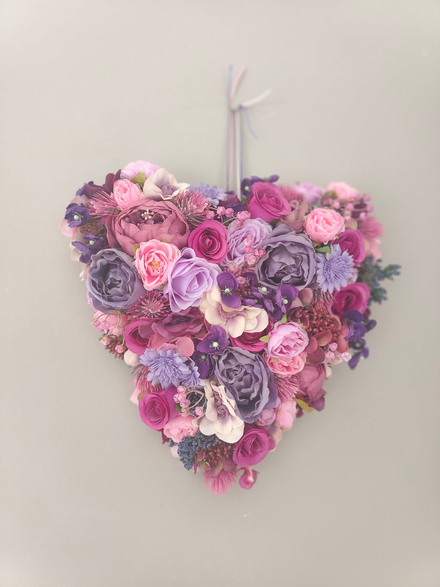 Heart wreath lilac lavender mauve pastel pinks gift mother's day memorial door hanger patio decor