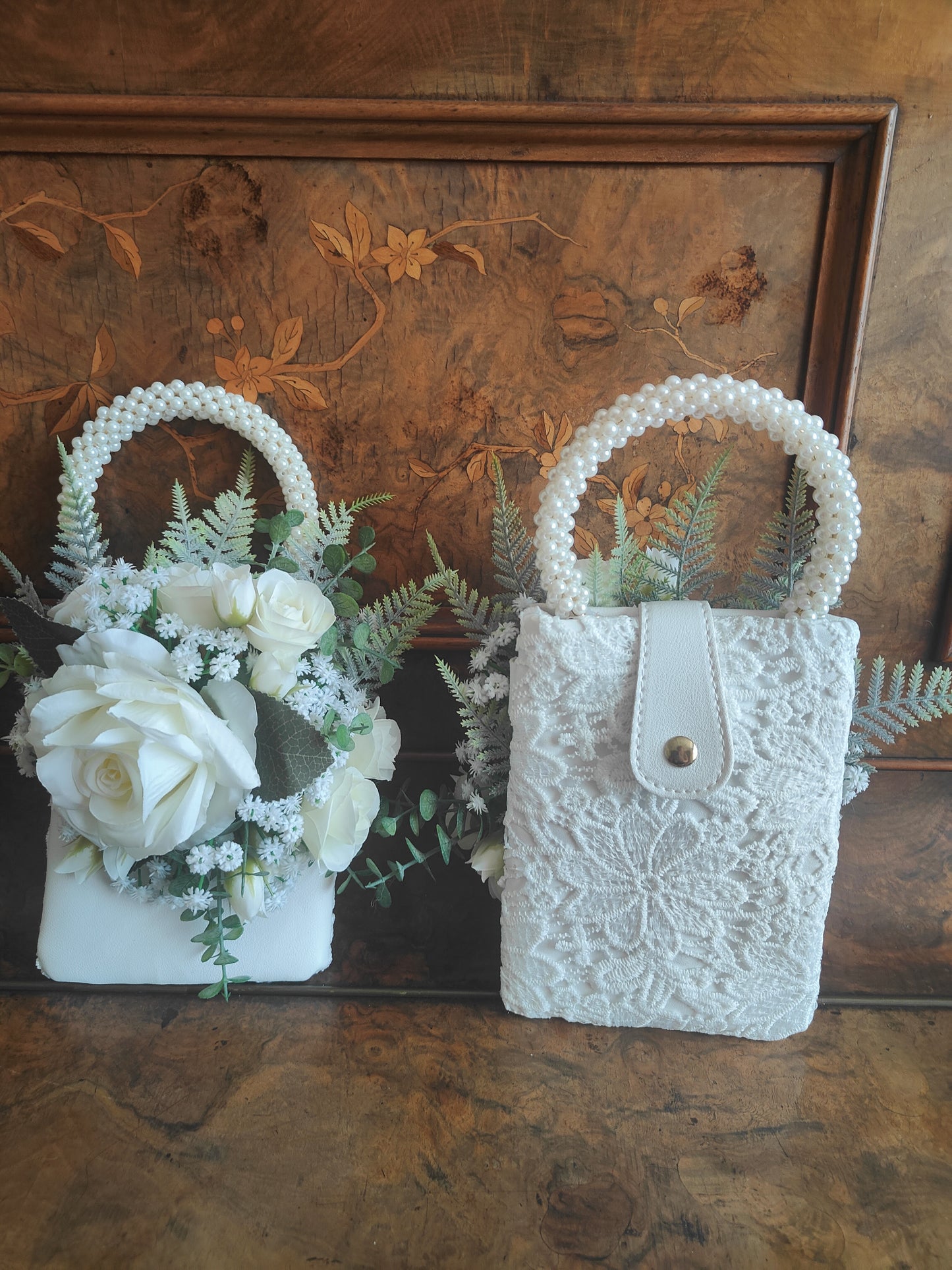 Bridesmaid handbag bouquet wedding flowers mobile phone holder
