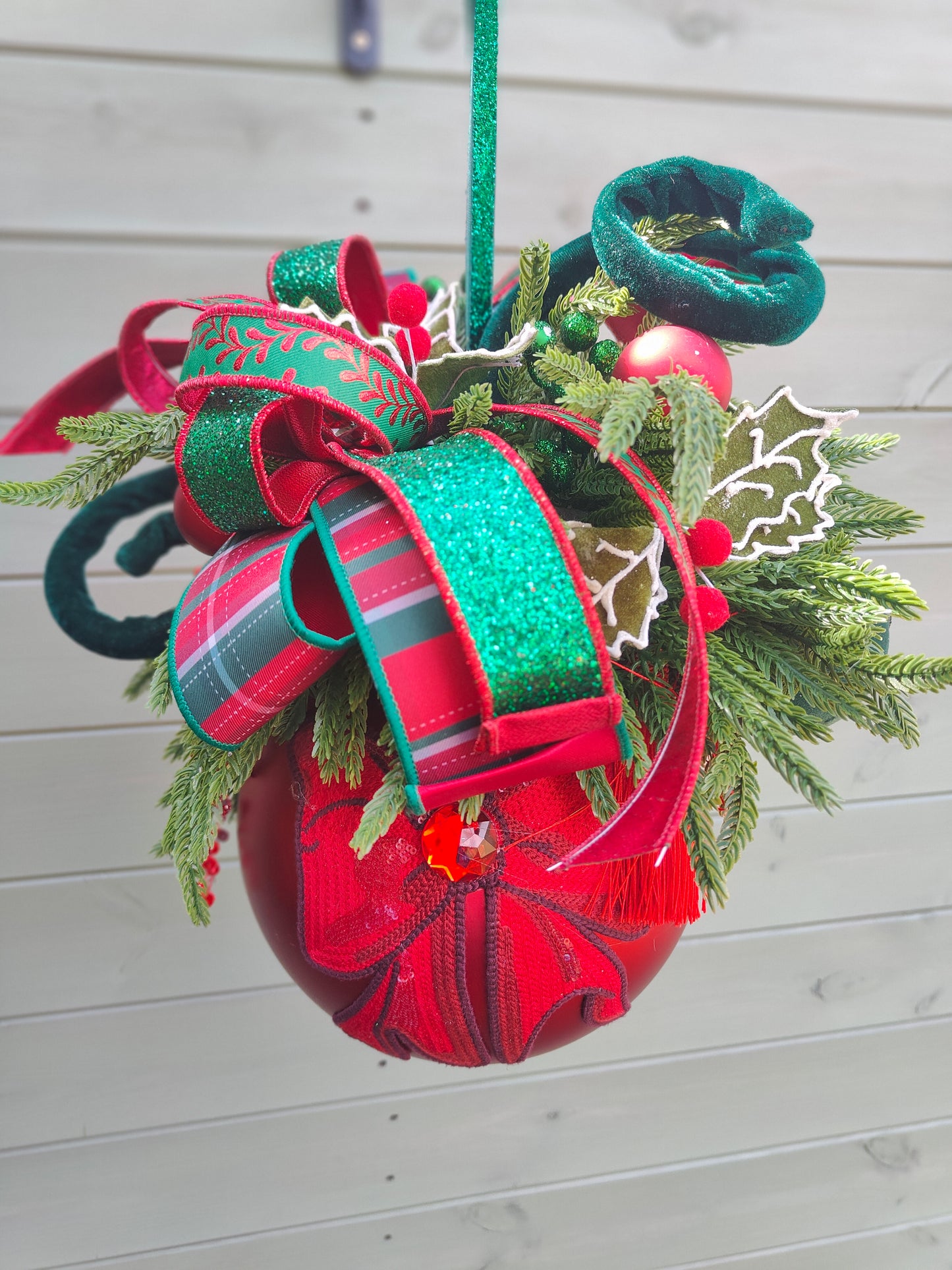 Bauble large decorated hanging red Christmas bauble 20cm