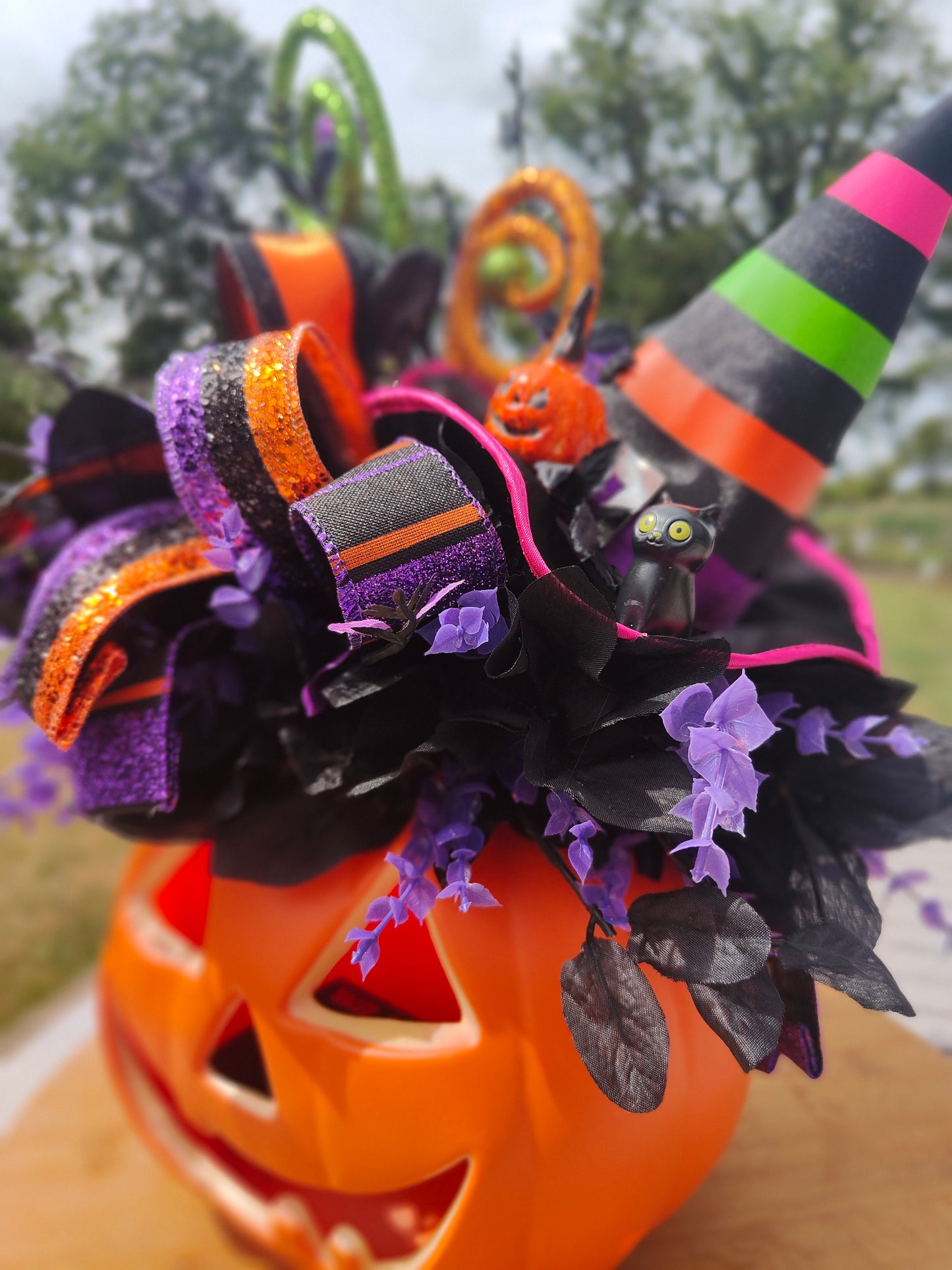 Halloween pumpkin decor centrepiece decorated pumpkin whimsical tablecentre light up