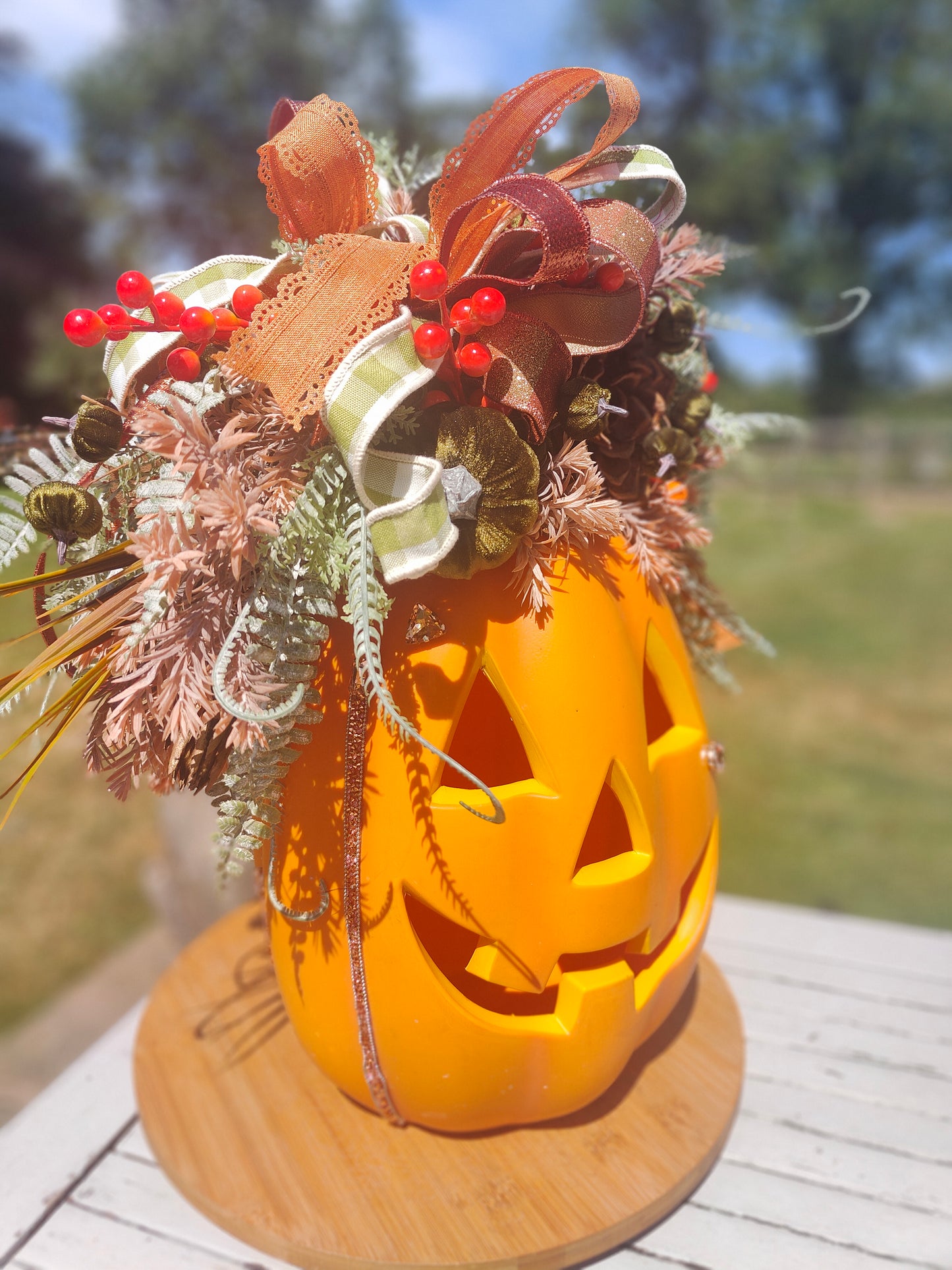 Autumn Large pumpkin jack o lantern decoration arrangement centrepiece display