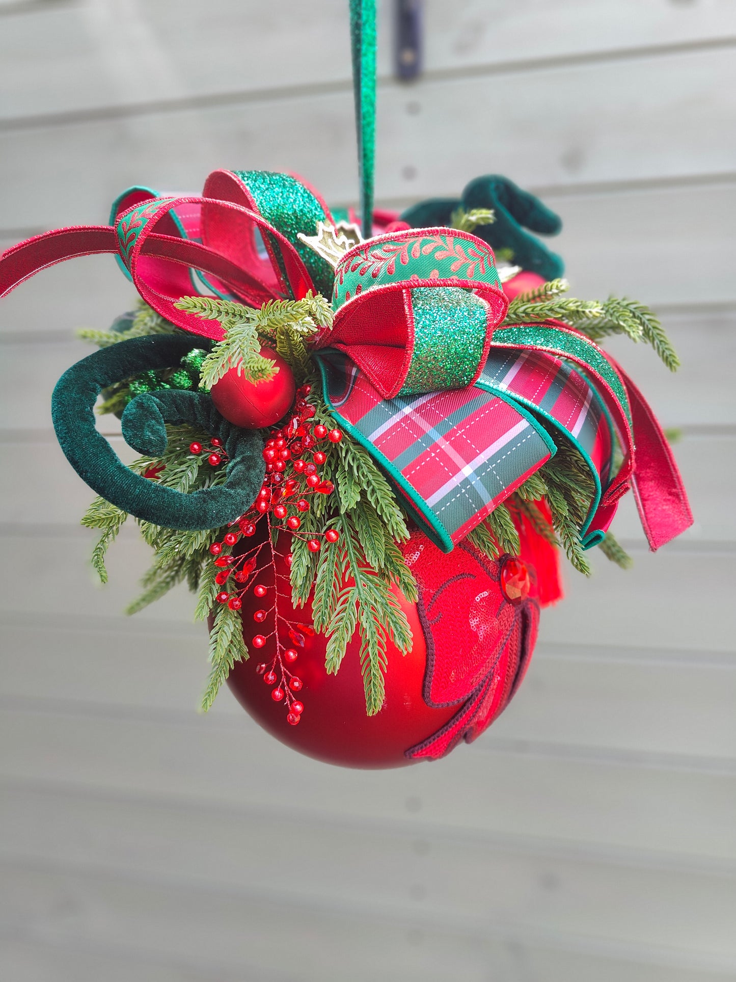 Bauble large decorated hanging red Christmas bauble 20cm