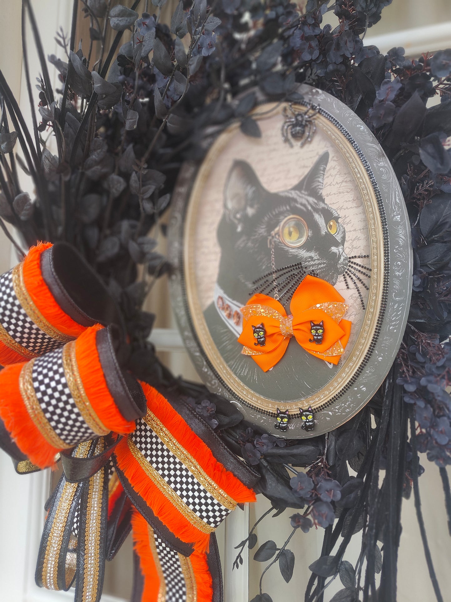 Halloween black cat deluxe Gothic glam wreath